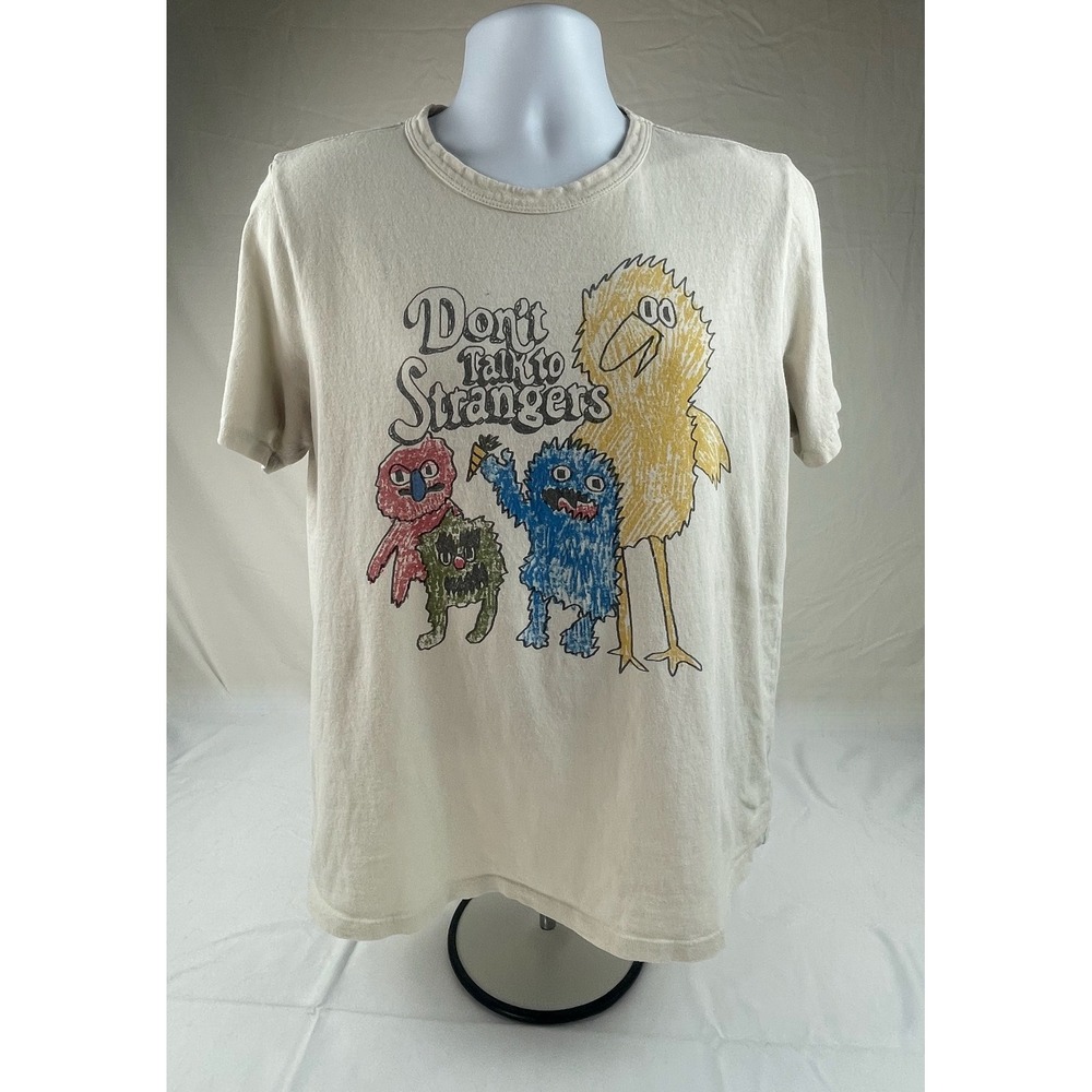 Imogene and Willie Dont Talk to Strangers Graphic Tee Beige Large Made in USA